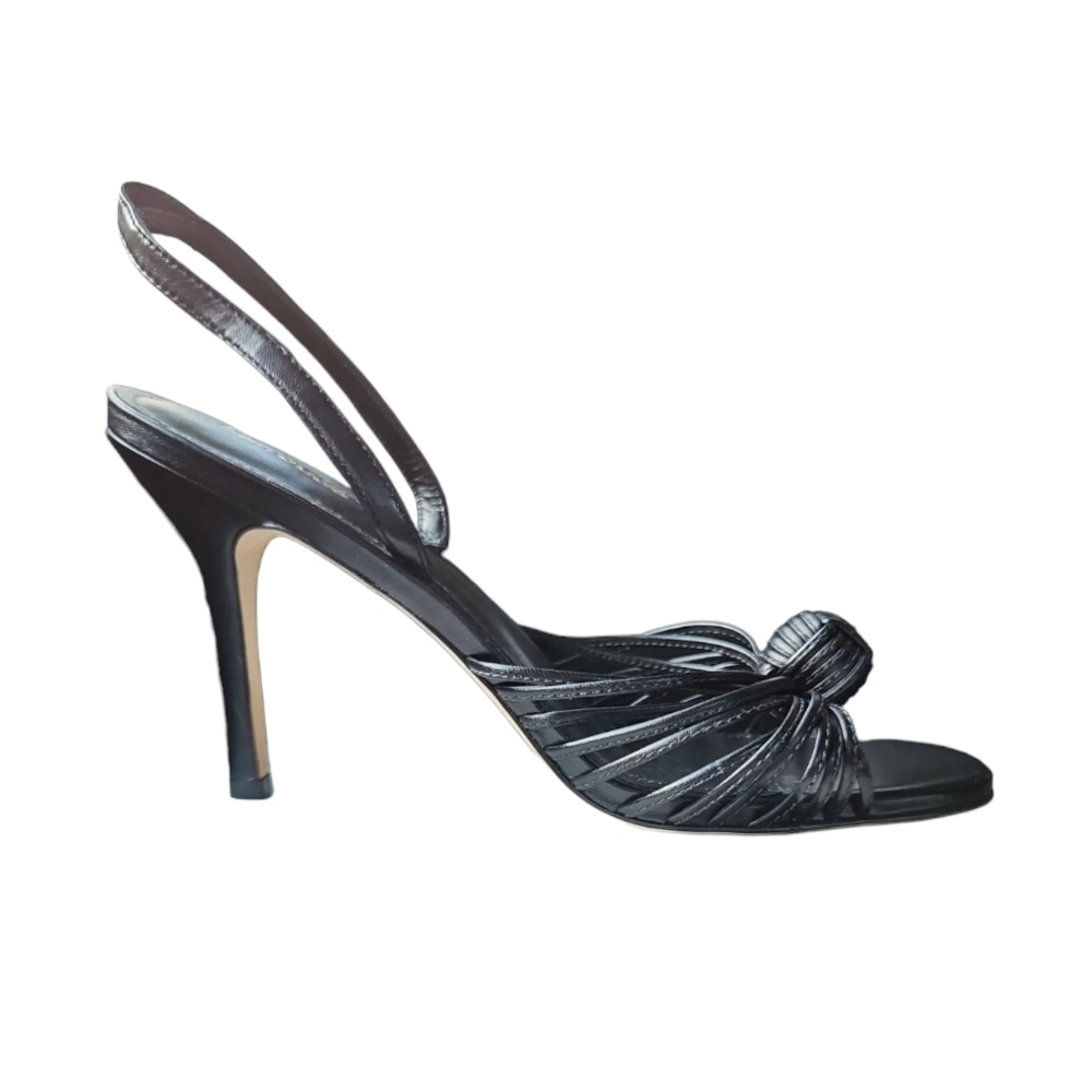 LARROUDE | Valerie Knotted Leather Slingback Heels Black – Size 11 - Picture 2 of 7